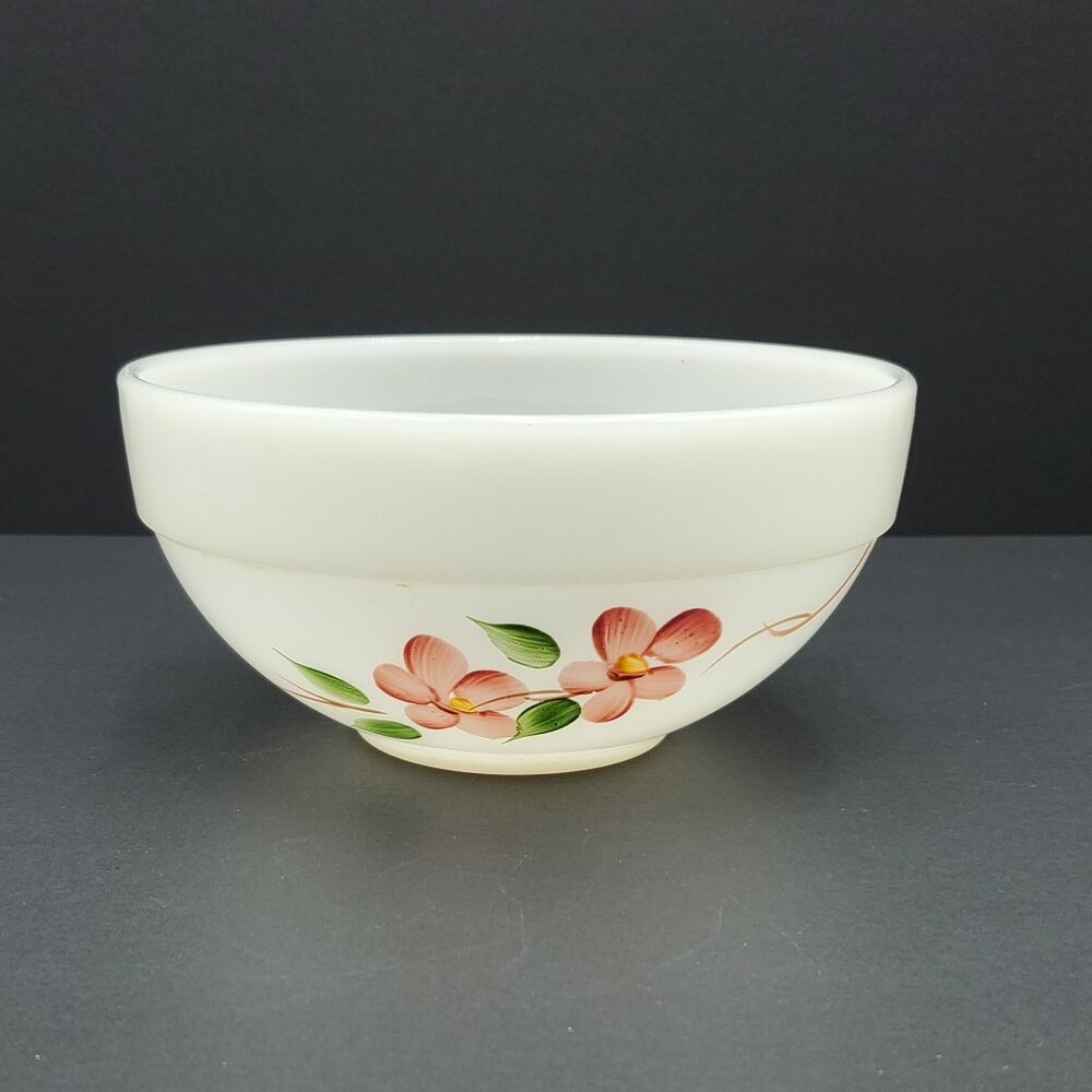 Fire King Peach Blossom 6" Bowl Anchor Hocking Pink Flowers Small Mixing Bowl